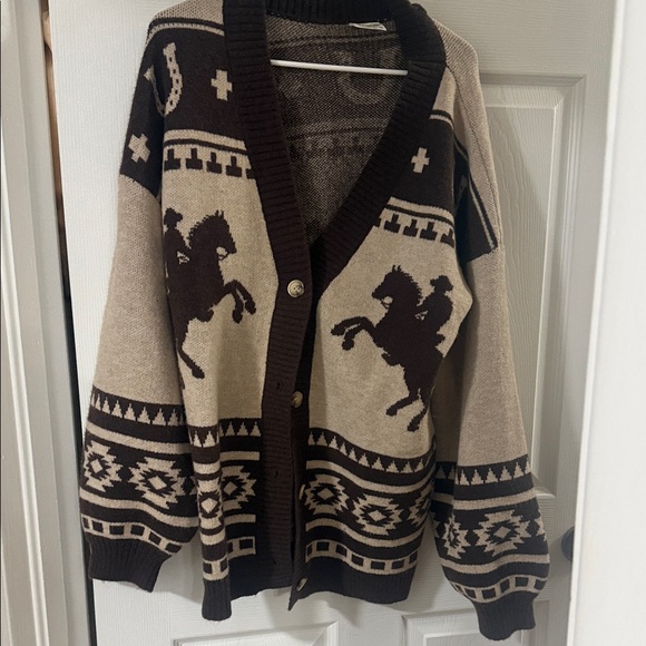 Sweaters - Women's Brown Patterned Cardigan